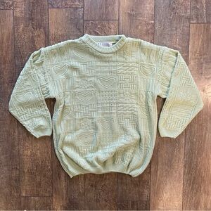 vintage pastel green quilt-pattern granny sweater